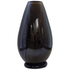 Black Glass Vase with Gold and Silver Foil by Giulio Radi, 1950s