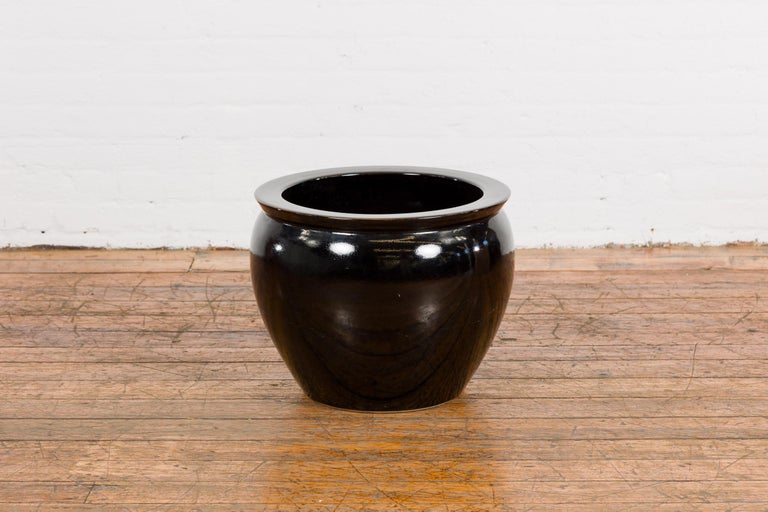 Black Glaze Circular Ceramic Planter with Tapering Lines, Vintage at  1stDibs | black glazed ceramic pots, black glazed outdoor pots