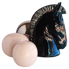 Antique Black Glaze Spanish Manises Ceramic Horse Head 1980s