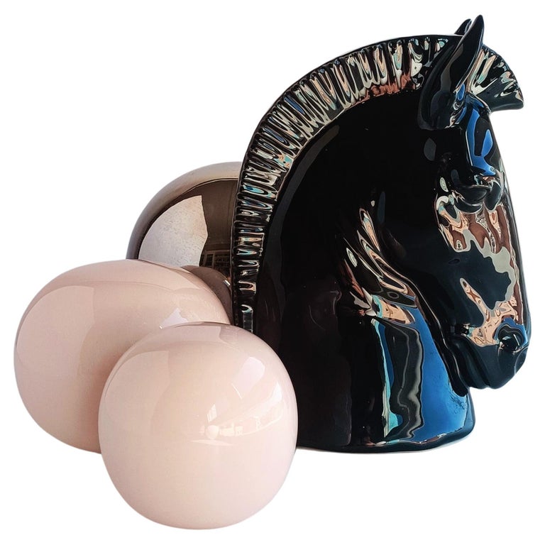 Black Glaze Spanish Manises Ceramic Horse Head 1980s For Sale at 1stDibs