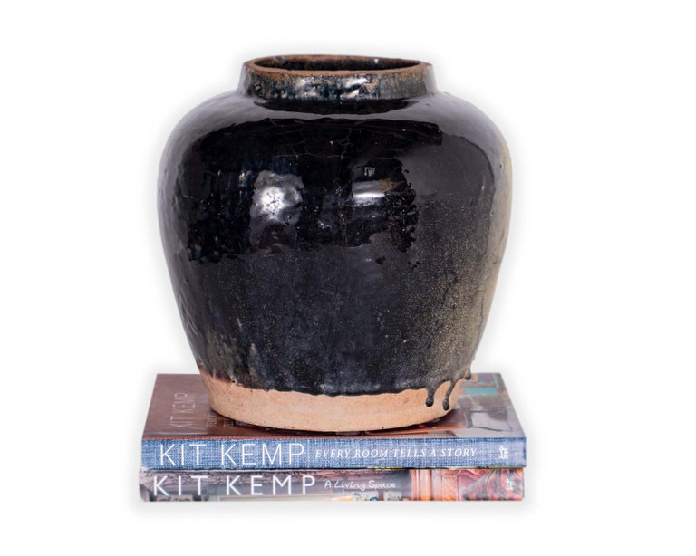 Black Glazed Ceramic Jar at 1stDibs