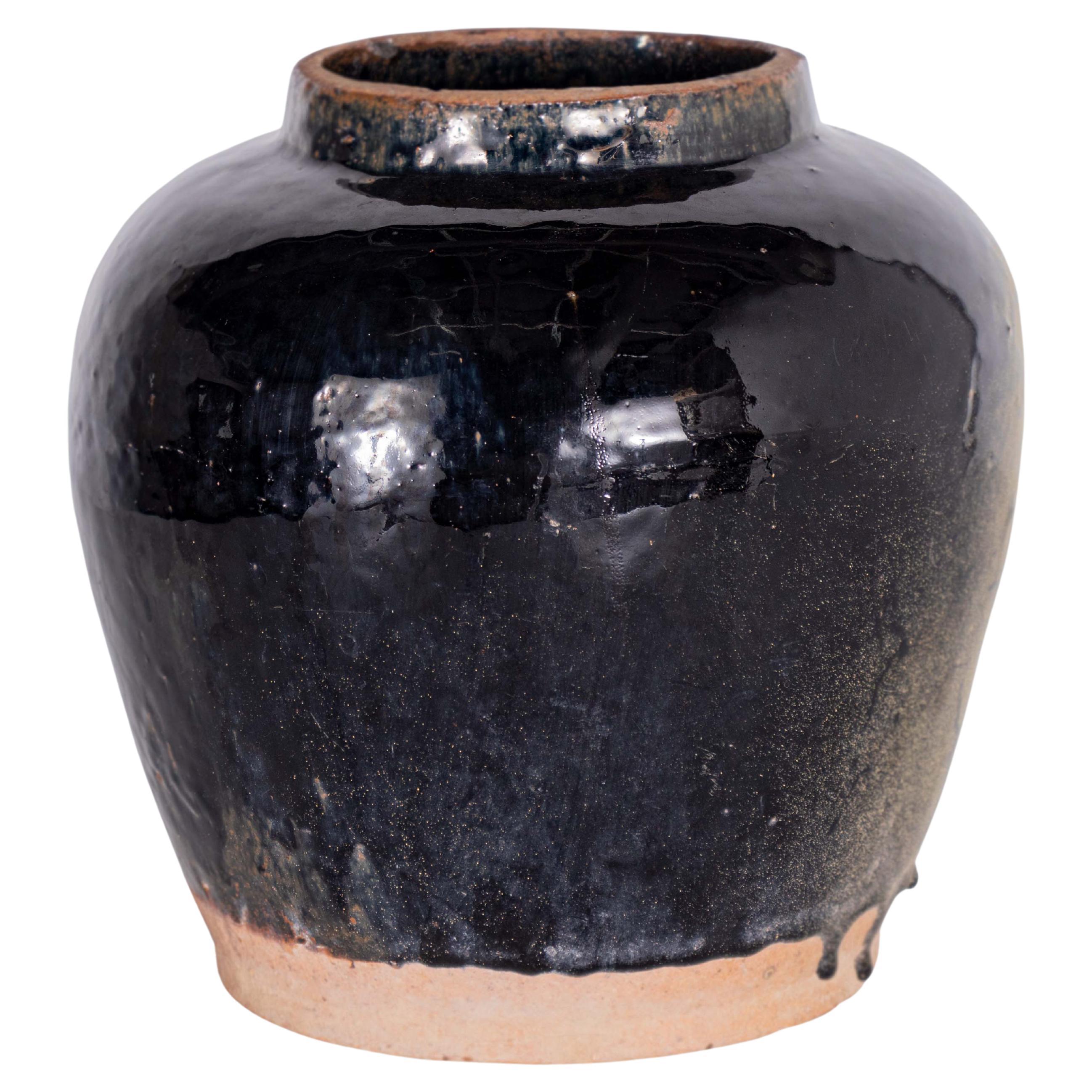 Black Glazed Ceramic Jar