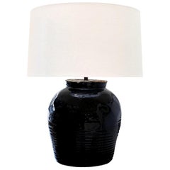 Vintage Black Glazed Ceramic Lamp