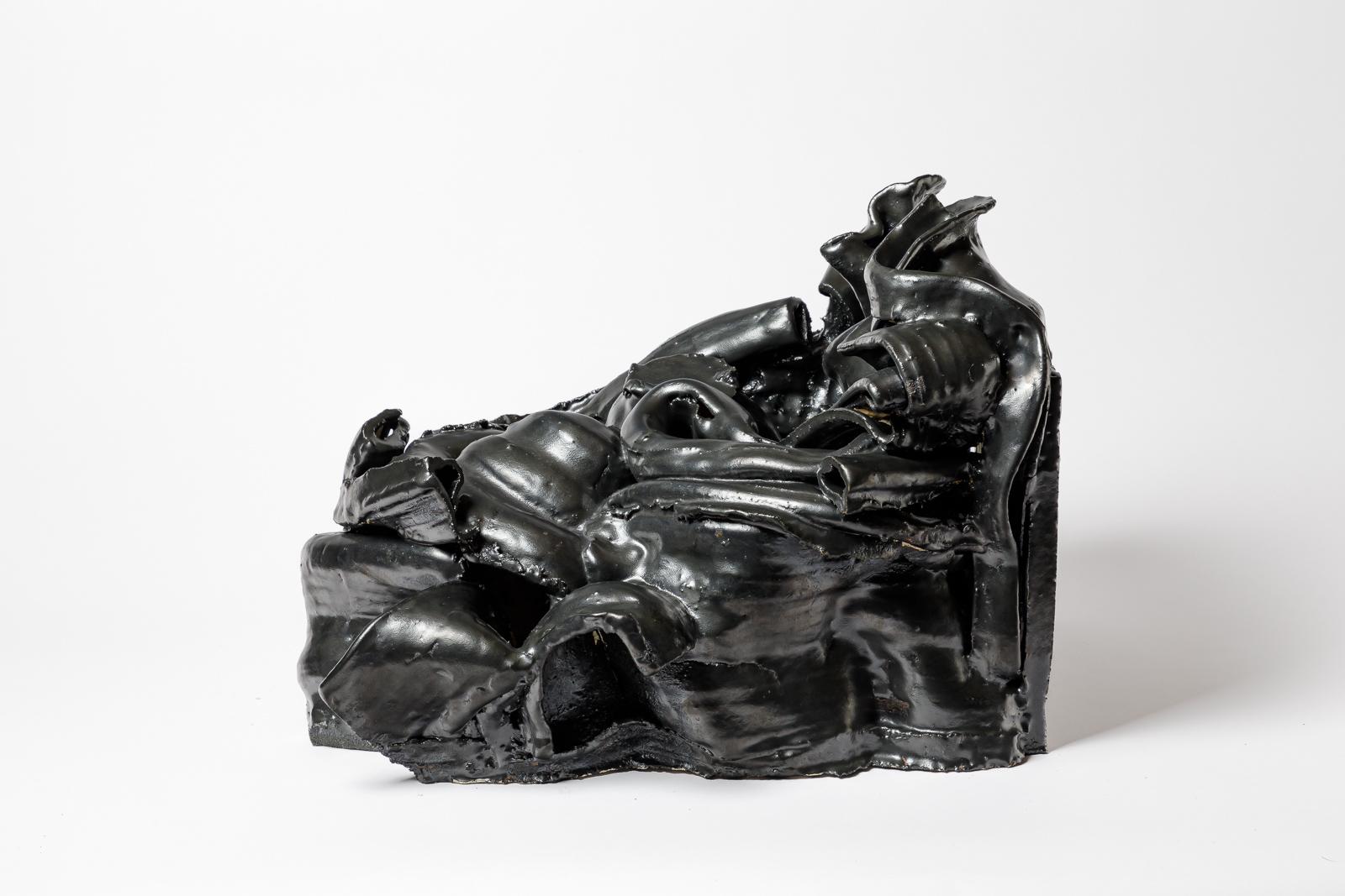 Francese Scultura murale in ceramica smaltata nera, 2024 in vendita