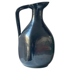 Vintage Black glazed ceramic pitcher by Accolay potters, circa 1950
