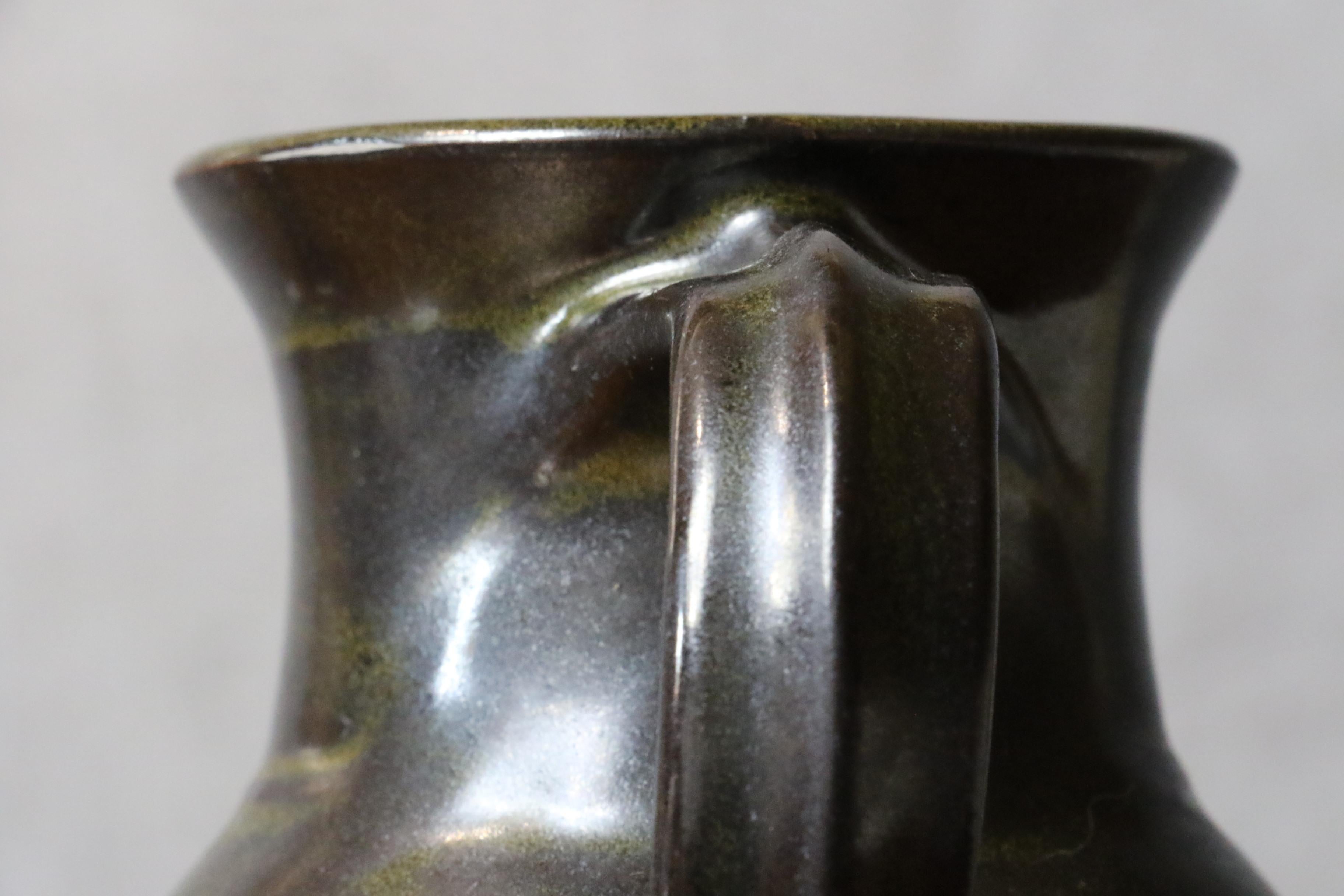 Black Glazed Ceramic Pitcher with Green Glints by Jean Girel, French Ceramist For Sale 2