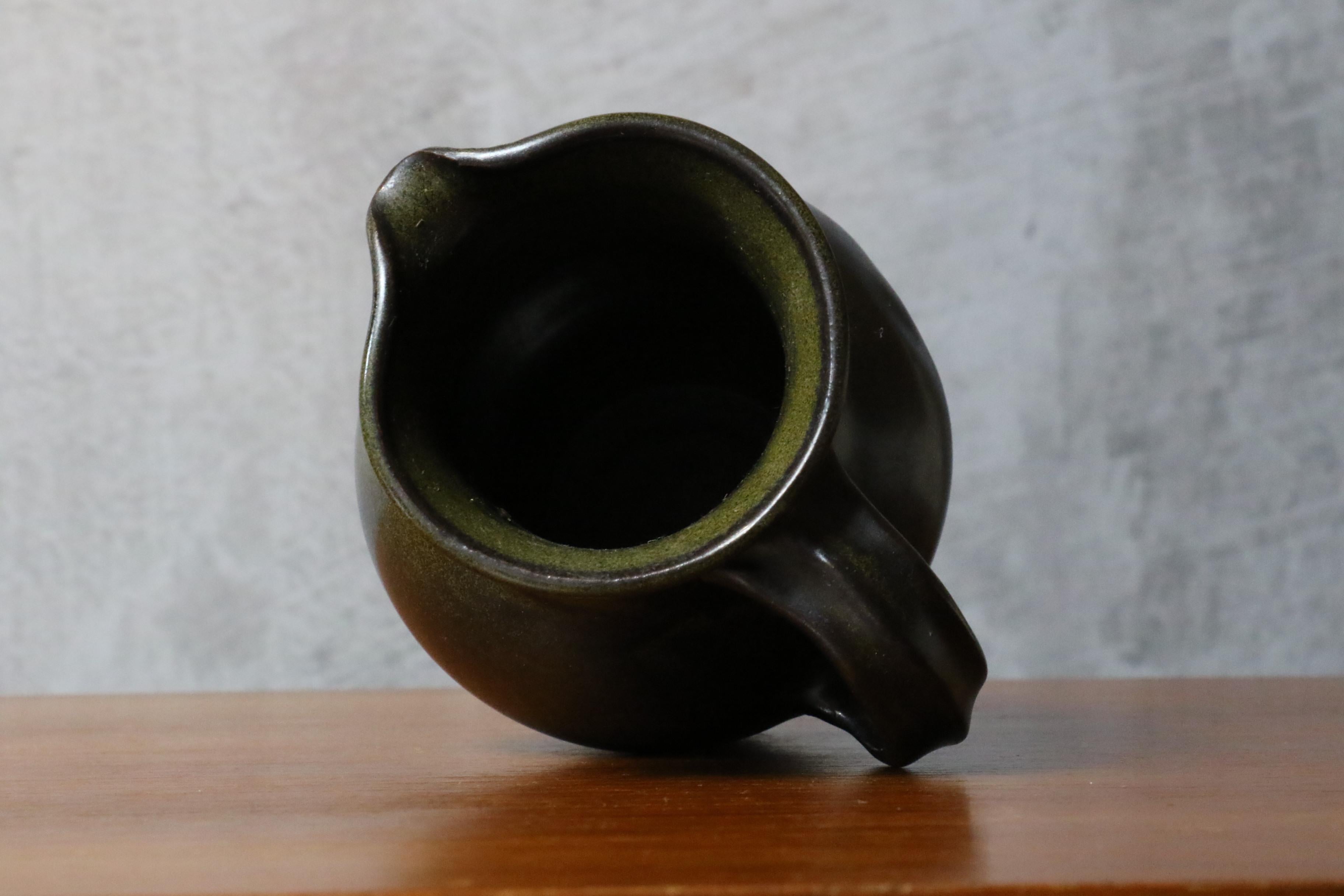 Black Glazed Ceramic Pitcher with Green Glints by Jean Girel, French Ceramist For Sale 3