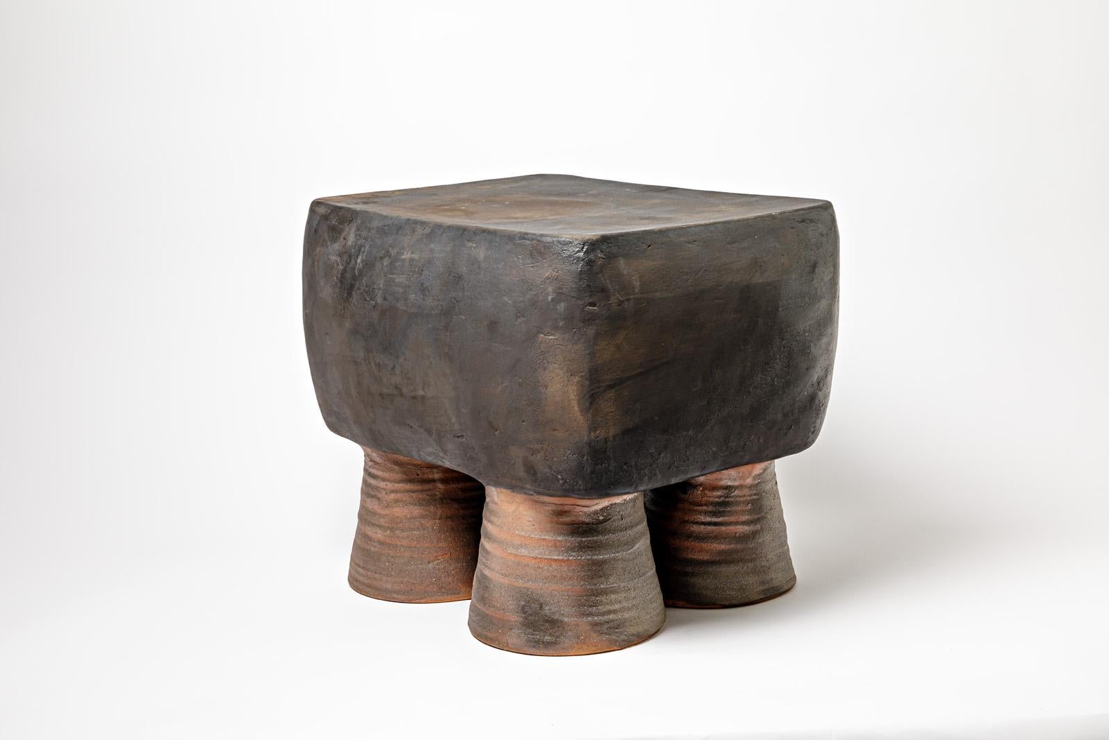 Beaux Arts Black Glazed Ceramic Stool or Coffee Table by Mia Jensen, 2023