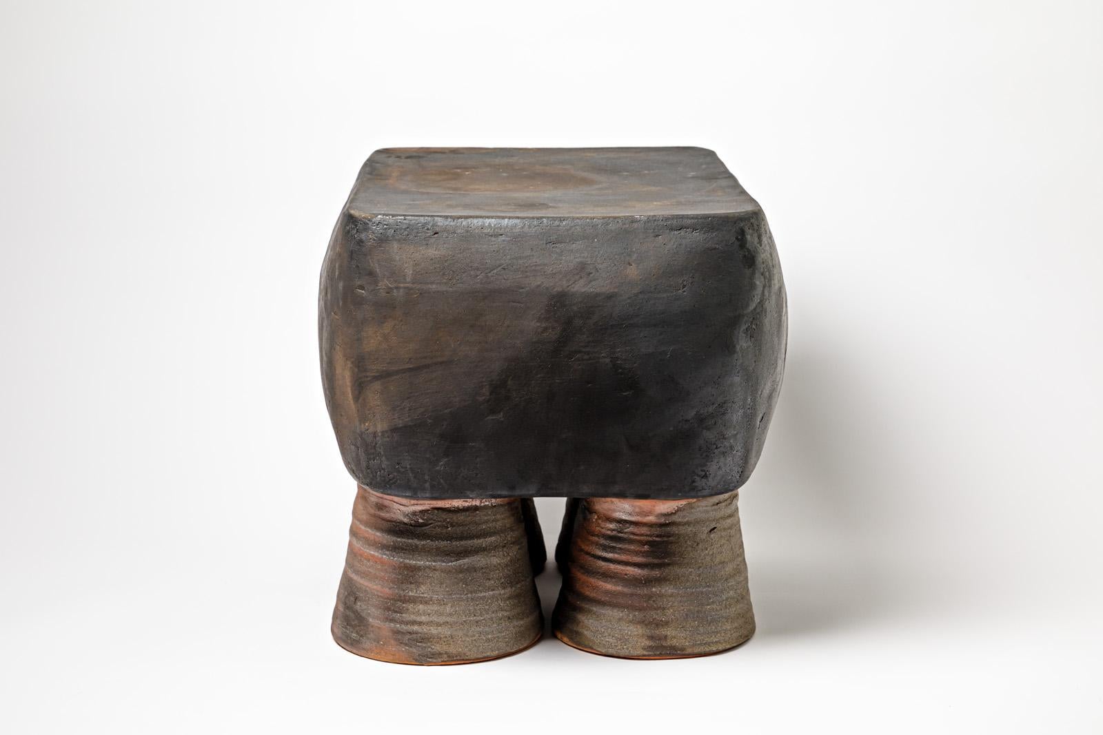 French Black Glazed Ceramic Stool or Coffee Table by Mia Jensen, 2023