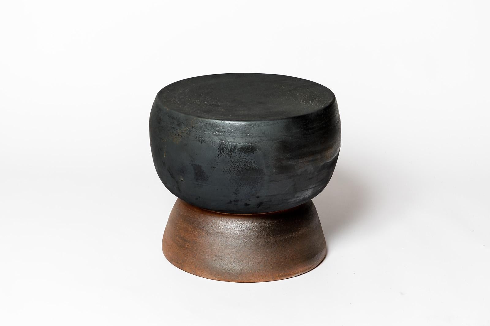 Beaux Arts Black glazed ceramic stool or coffee table by Mia Jensen, 2024. For Sale