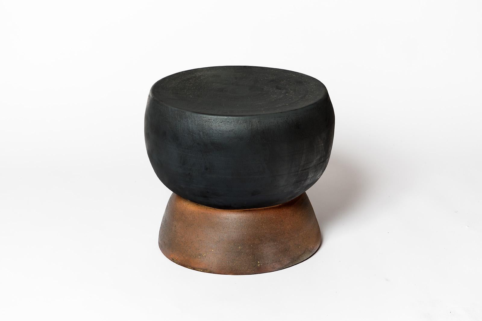 Black glazed ceramic stool or coffee table by Mia Jensen, 2024. In New Condition For Sale In Saint-Ouen, FR