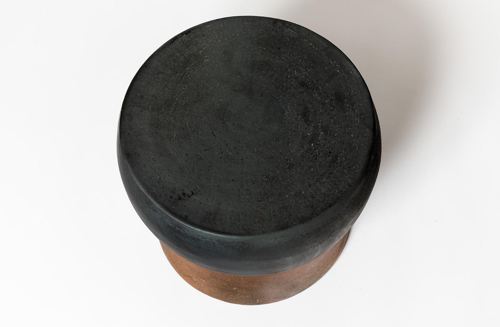 Contemporary Black glazed ceramic stool or coffee table by Mia Jensen, 2024. For Sale