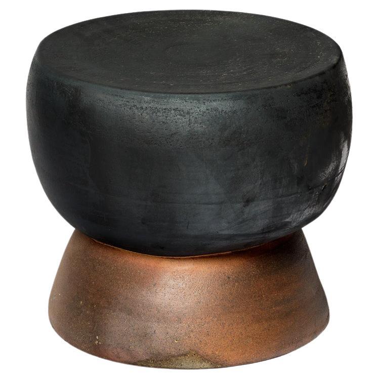 Black glazed ceramic stool or coffee table by Mia Jensen, 2024. For Sale