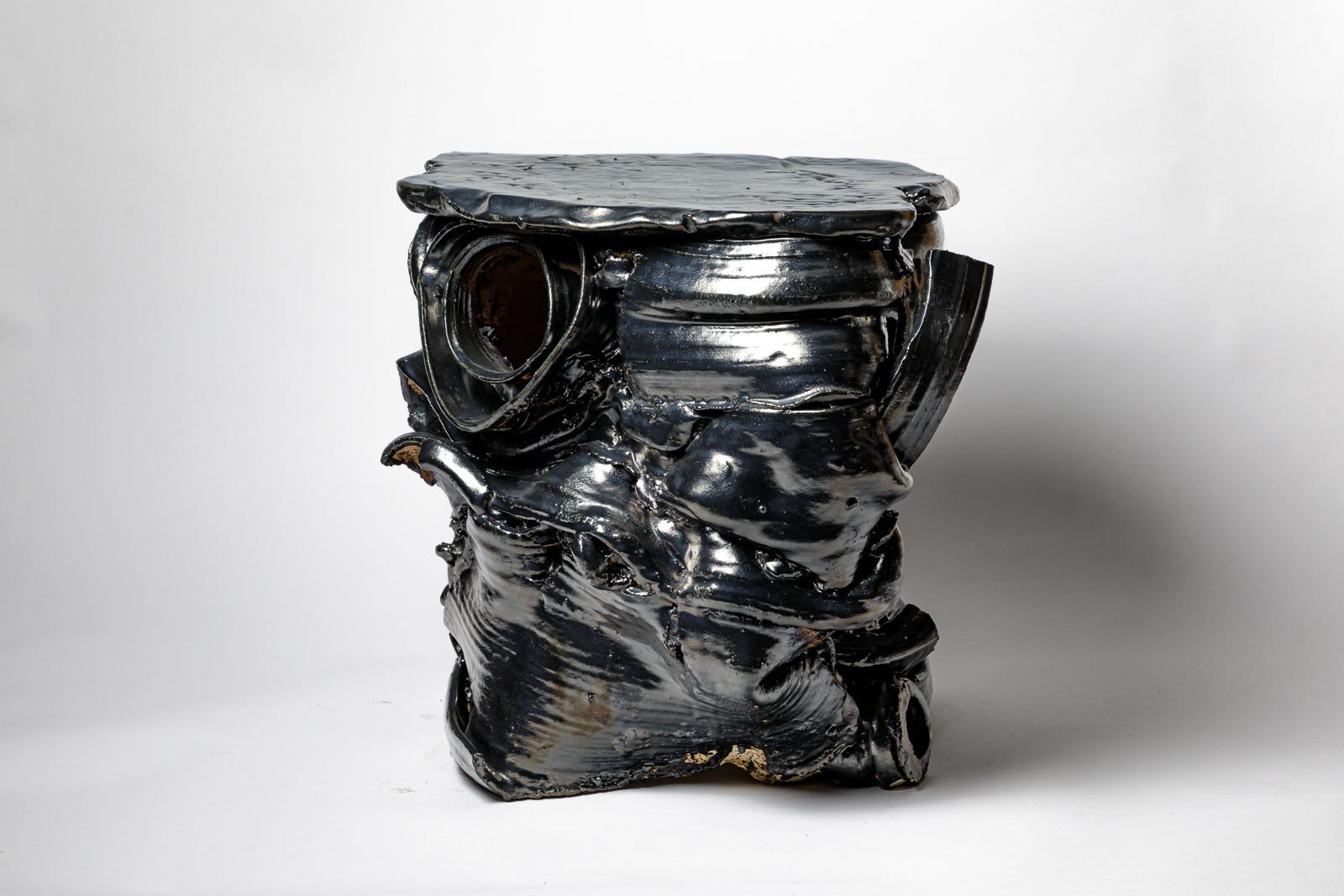 Schwarz glasierter Keramiktisch von Patrick Crulis, 2024 (Beaux Arts) im Angebot