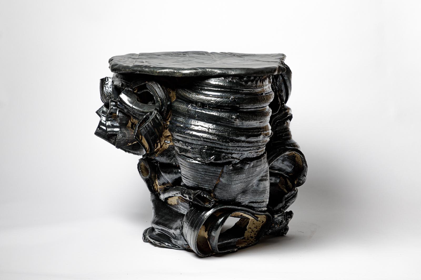 Mesa de cerámica esmaltada negra de Patrick Crulis, 2024 en Nuevo estado para la venta en Saint-Ouen, FR