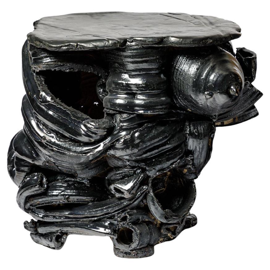 Black glazed ceramic table by Patrick Crulis, 2024