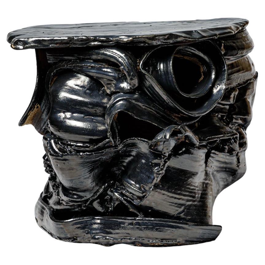Black glazed ceramic table by Patrick Crulis, 2024