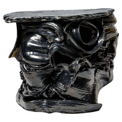 Black glazed ceramic table by Patrick Crulis, 2024