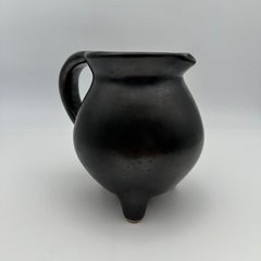 Black Glazed Faience Tripod Pitcher Signed Studio Piece, 1950s