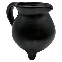 Black Glazed Faience Tripod Pitcher Signed Studio Piece, 1950s