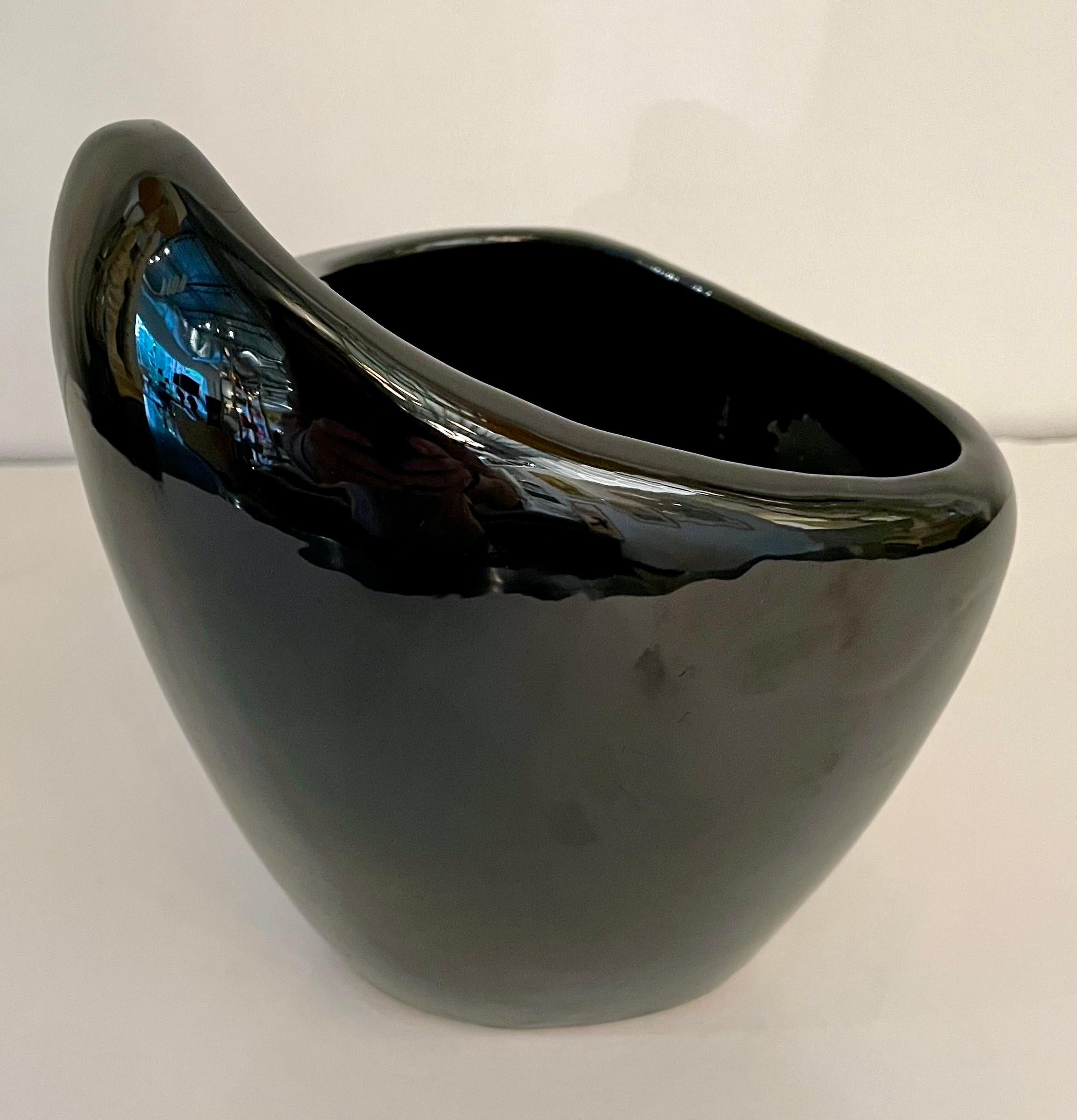 Black Glazed Pottery Organically Shaped Vase or Vessel by Frankoma For Sale 2