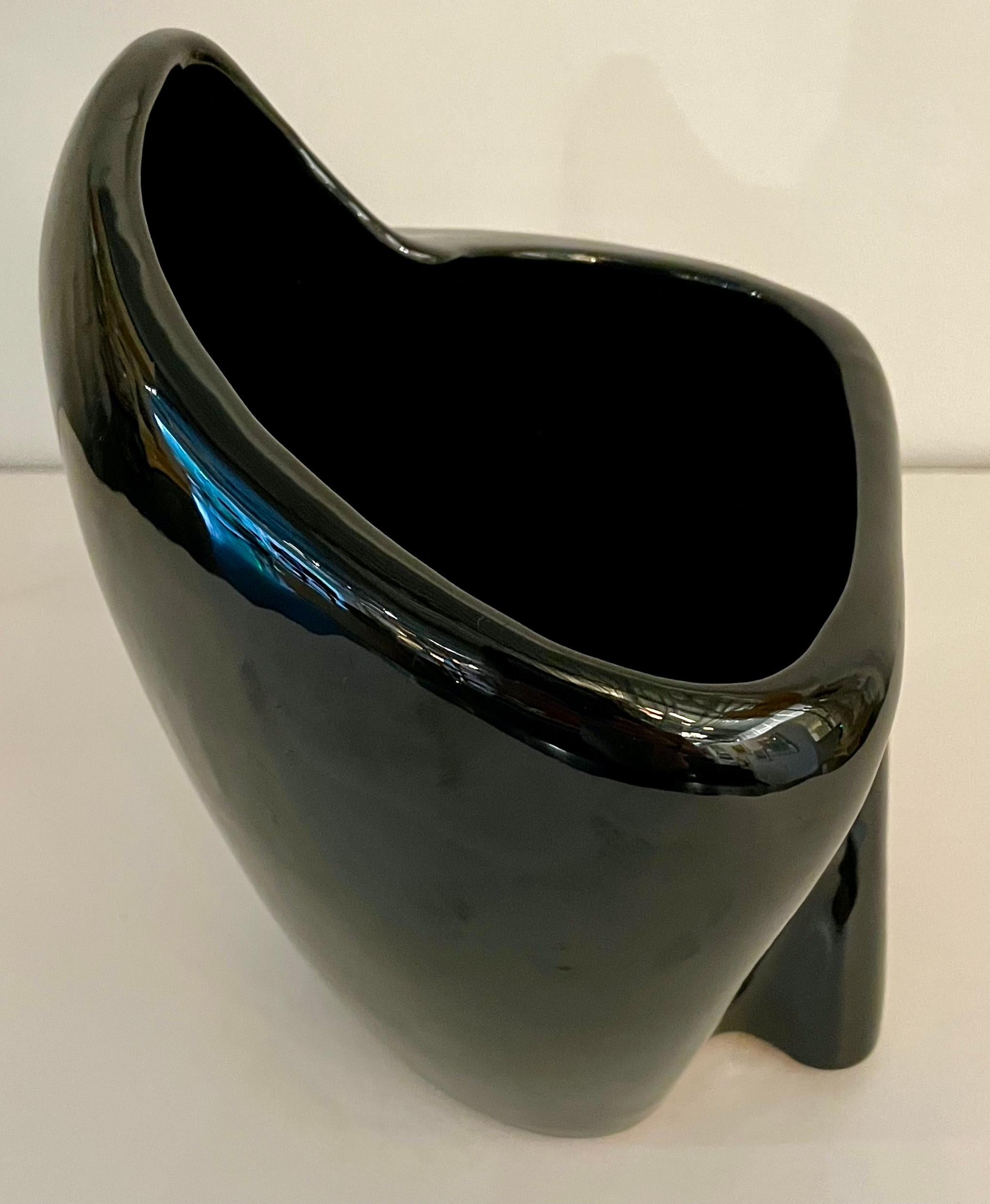 Black Glazed Pottery Organically Shaped Vase or Vessel by Frankoma For Sale 3