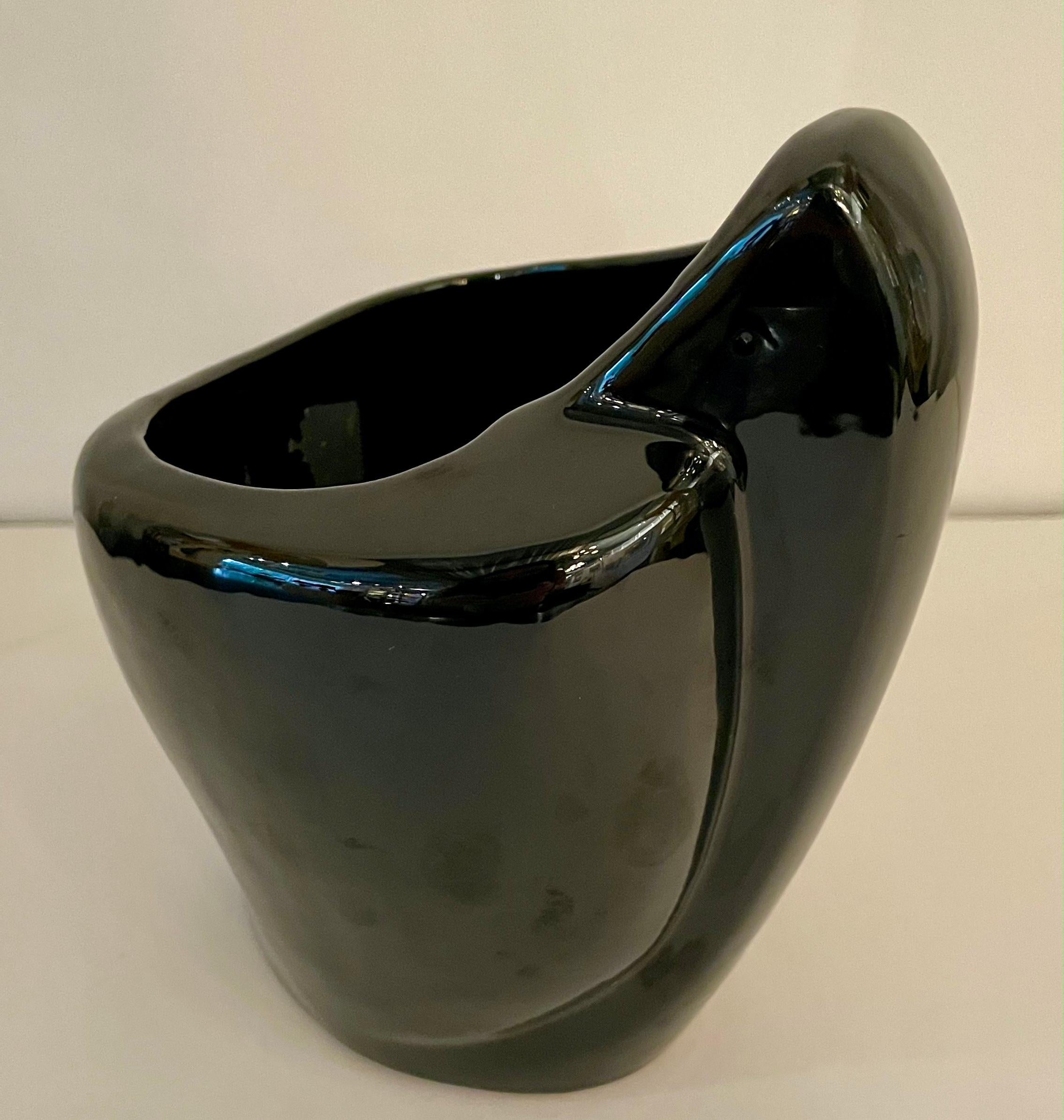 Black Glazed Pottery Organically Shaped Vase or Vessel by Frankoma For Sale 4