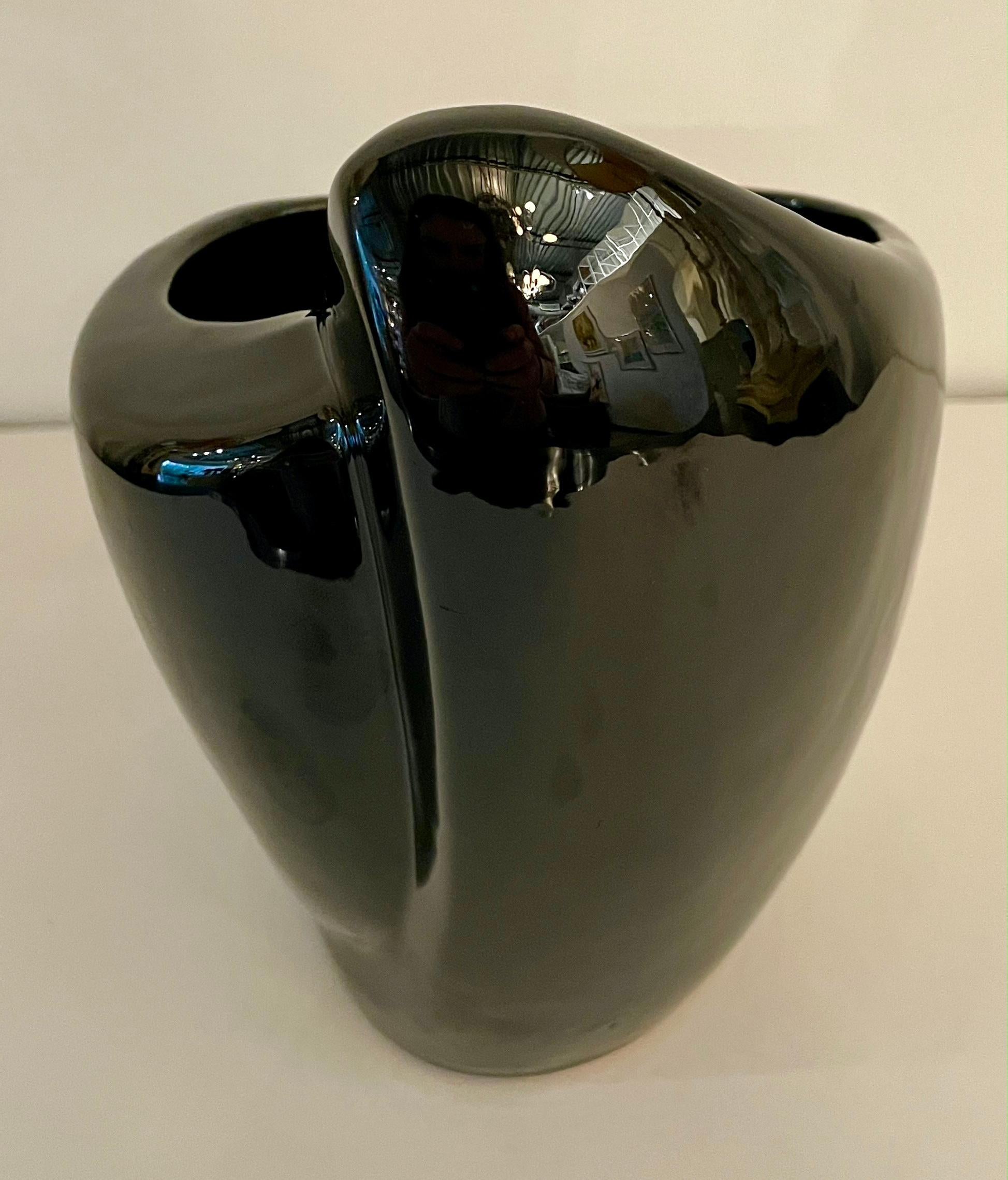Black Glazed Pottery Organically Shaped Vase or Vessel by Frankoma For Sale 5