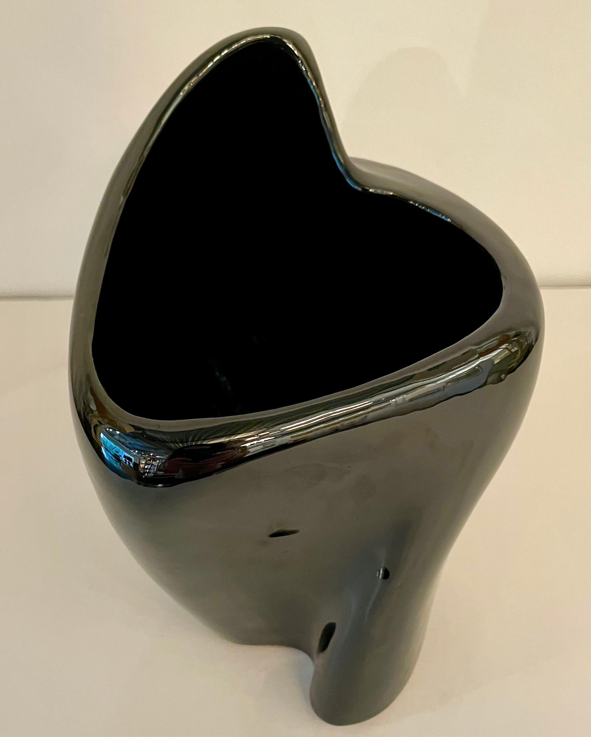 Black Glazed Pottery Organically Shaped Vase or Vessel by Frankoma For Sale 6