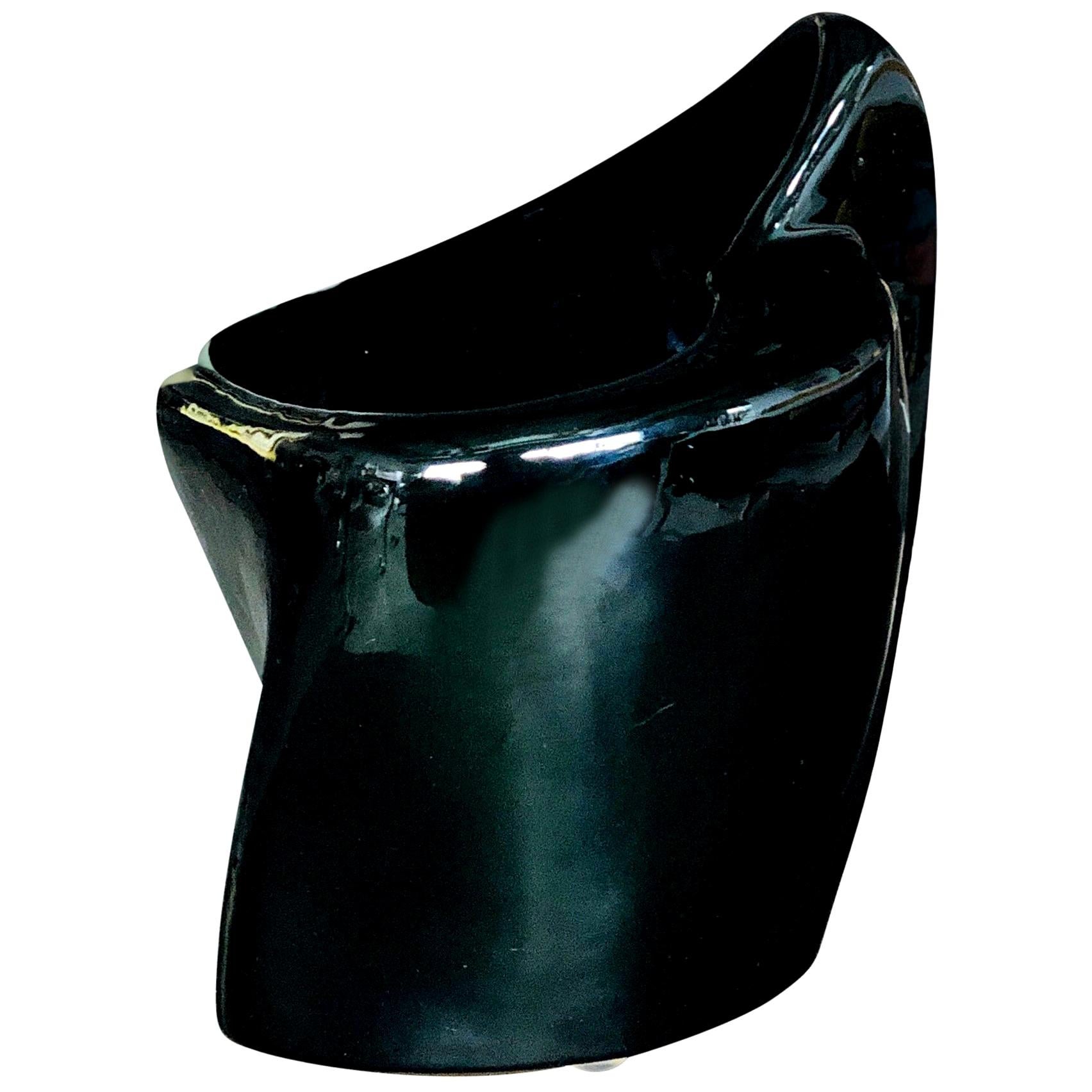 Black Glazed Pottery Organically Shaped Vase or Vessel by Frankoma For Sale