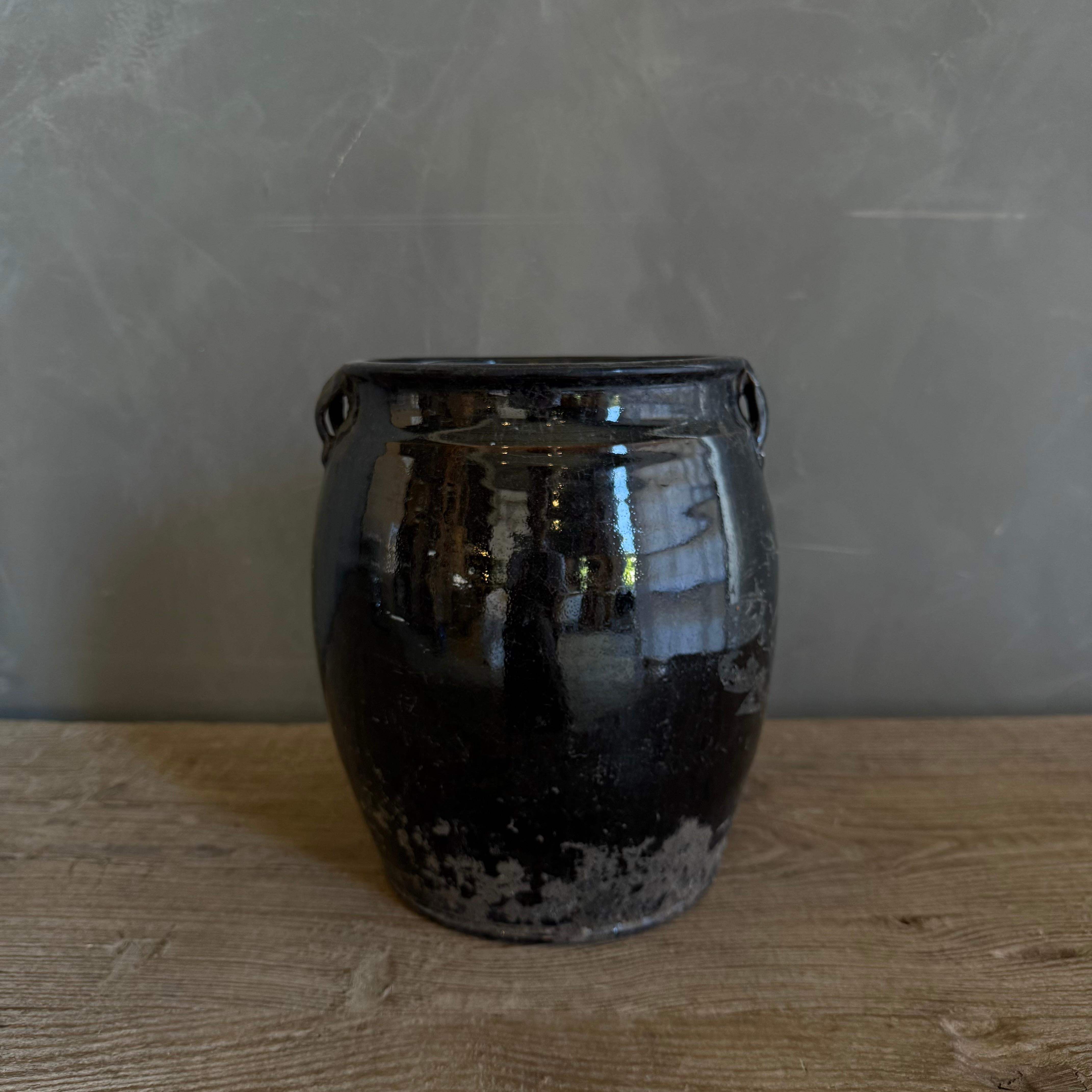 Organic Modern Black Glazed Pottery Wabi Sabi Style For Sale