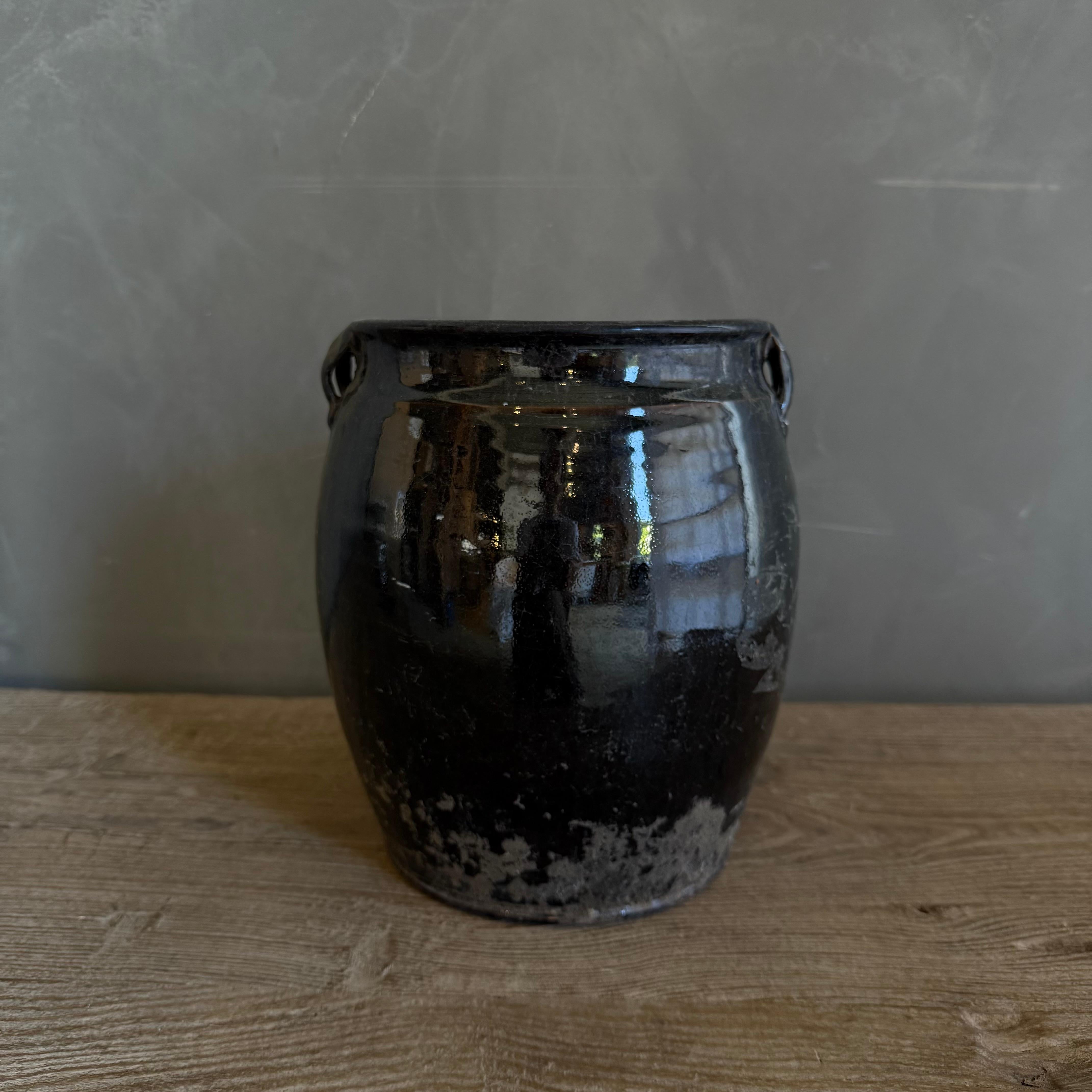 Black Glazed Pottery Wabi Sabi Style In New Condition For Sale In Old Town Orange, CA