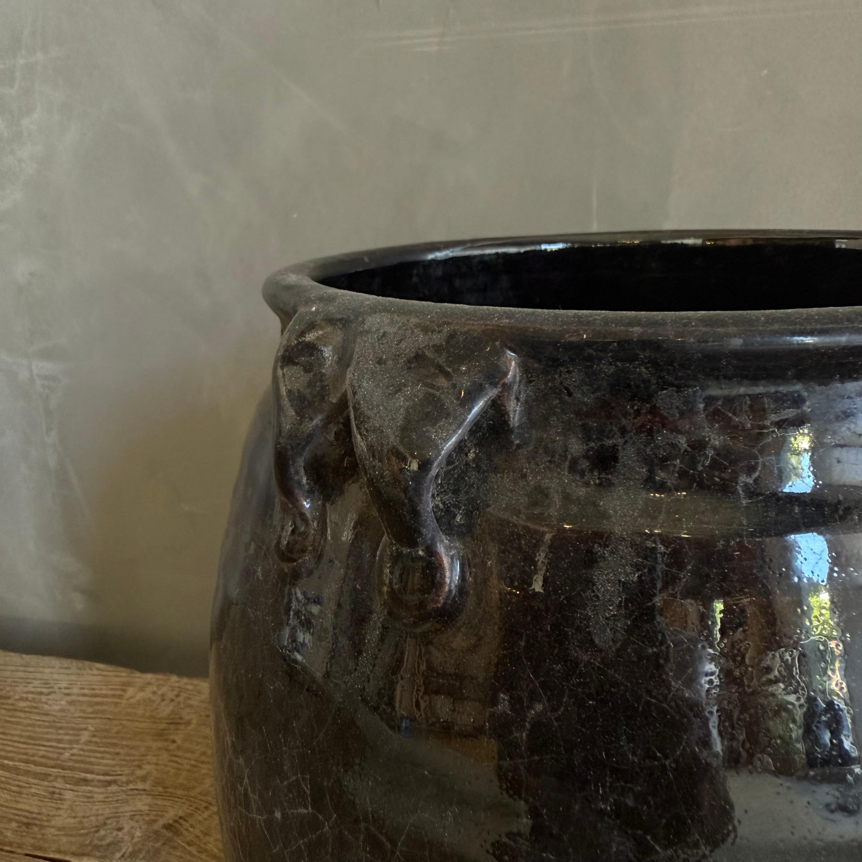 Contemporary Black Glazed Pottery Wabi Sabi Style For Sale