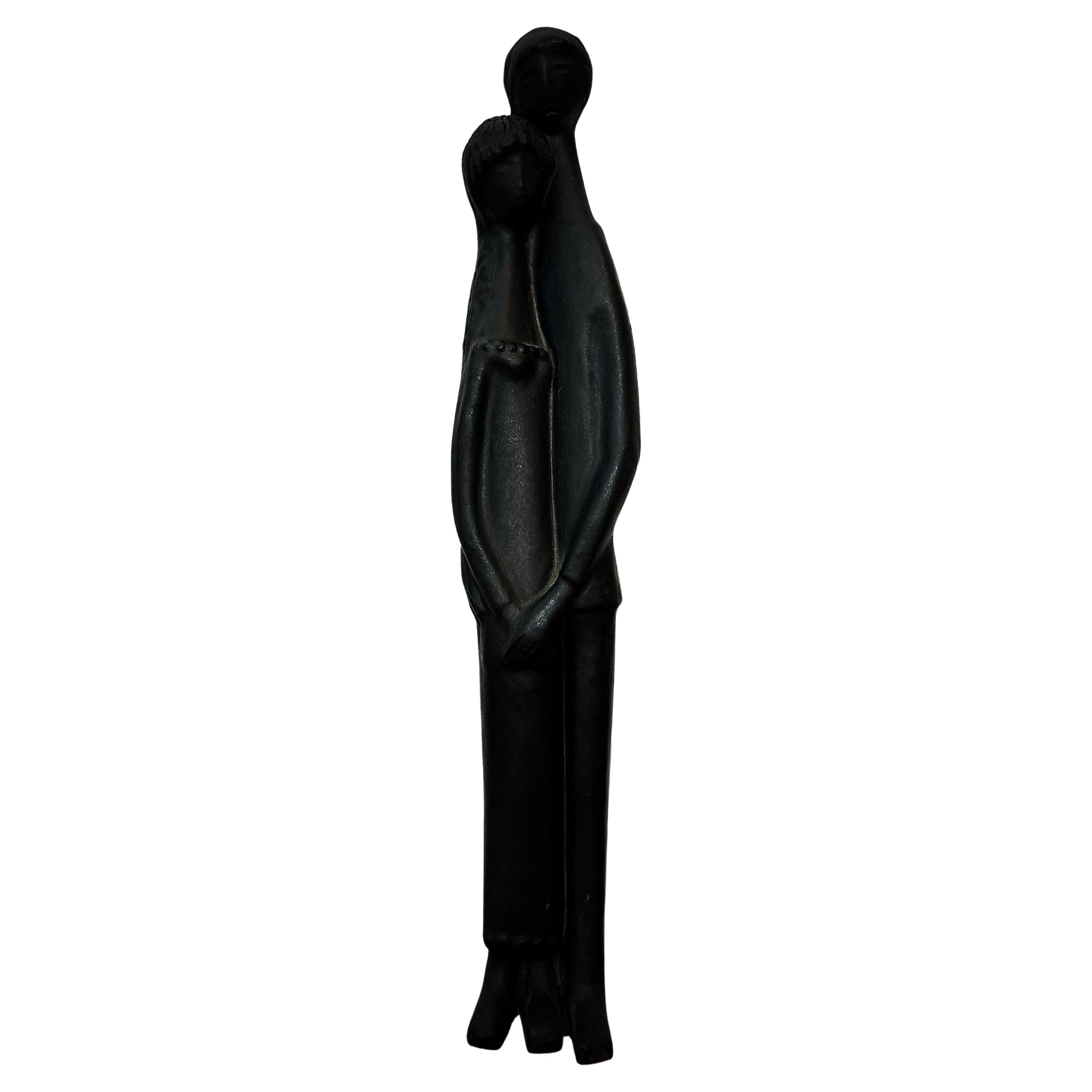 Schwarz glasierte Skulptur aus Keramik von Elie Van Damme, Belgien, 1960er Jahre (Moderne der Mitte des Jahrhunderts) im Angebot
