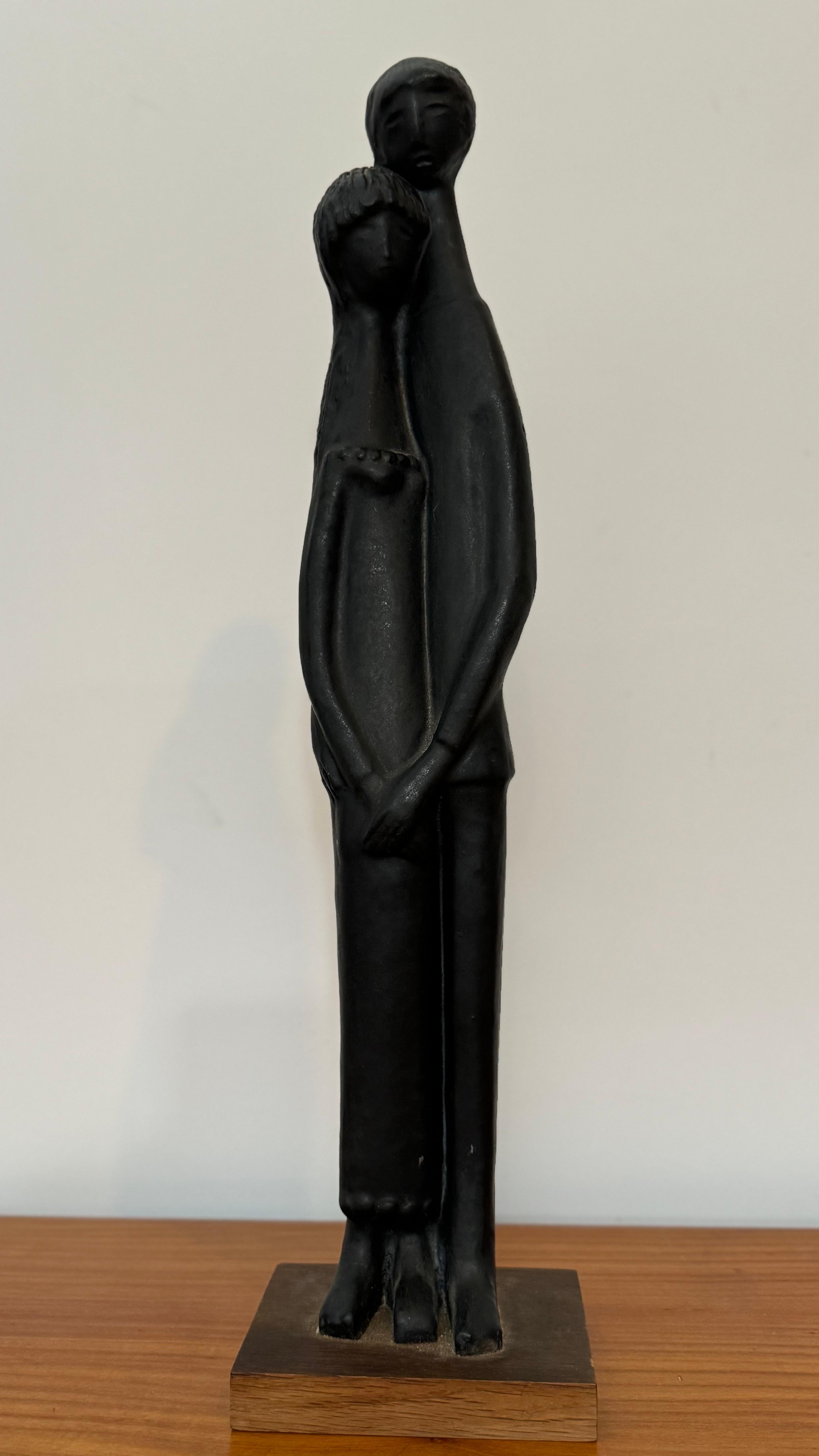 Schwarz glasierte Skulptur aus Keramik von Elie Van Damme, Belgien, 1960er Jahre im Angebot 1