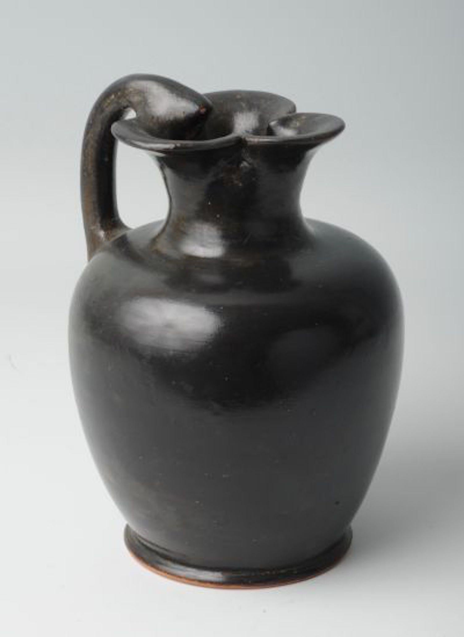 Classical Greek Black Glazed Shoulder Oinochoe of Shape 2 Athens, circa 450 BC Fired Earthenware