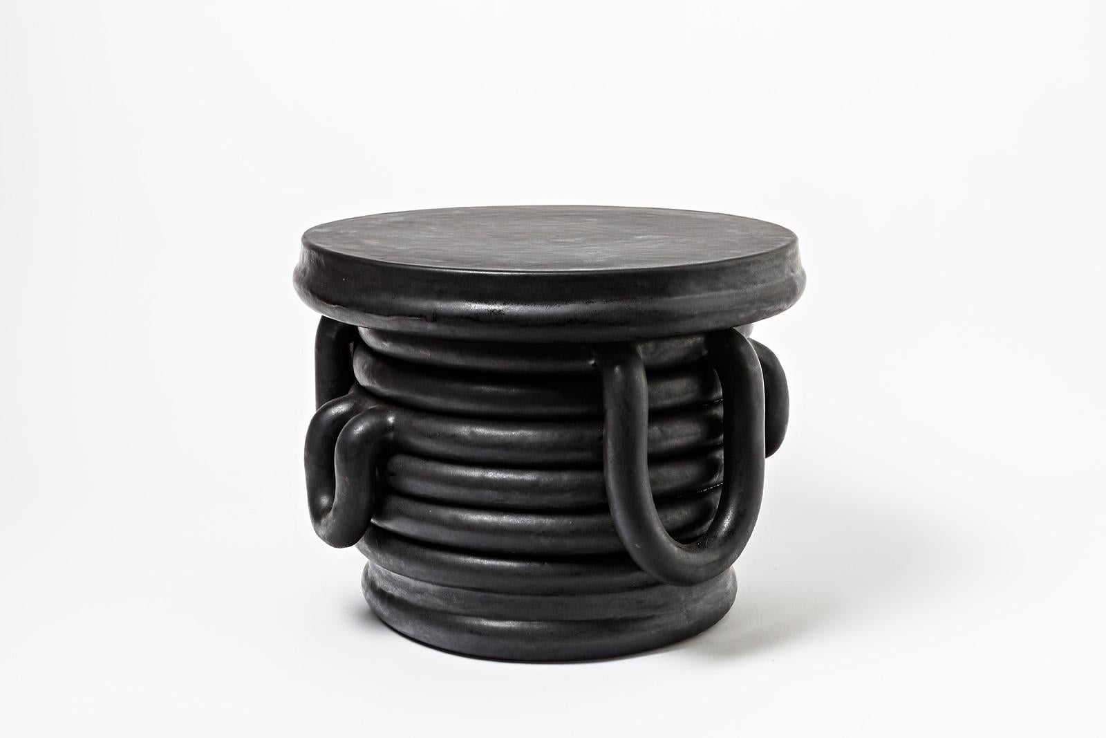 Contemporary Black Glazed Stoneware Bedside Tables by Clémentine Dupré, 2021 For Sale