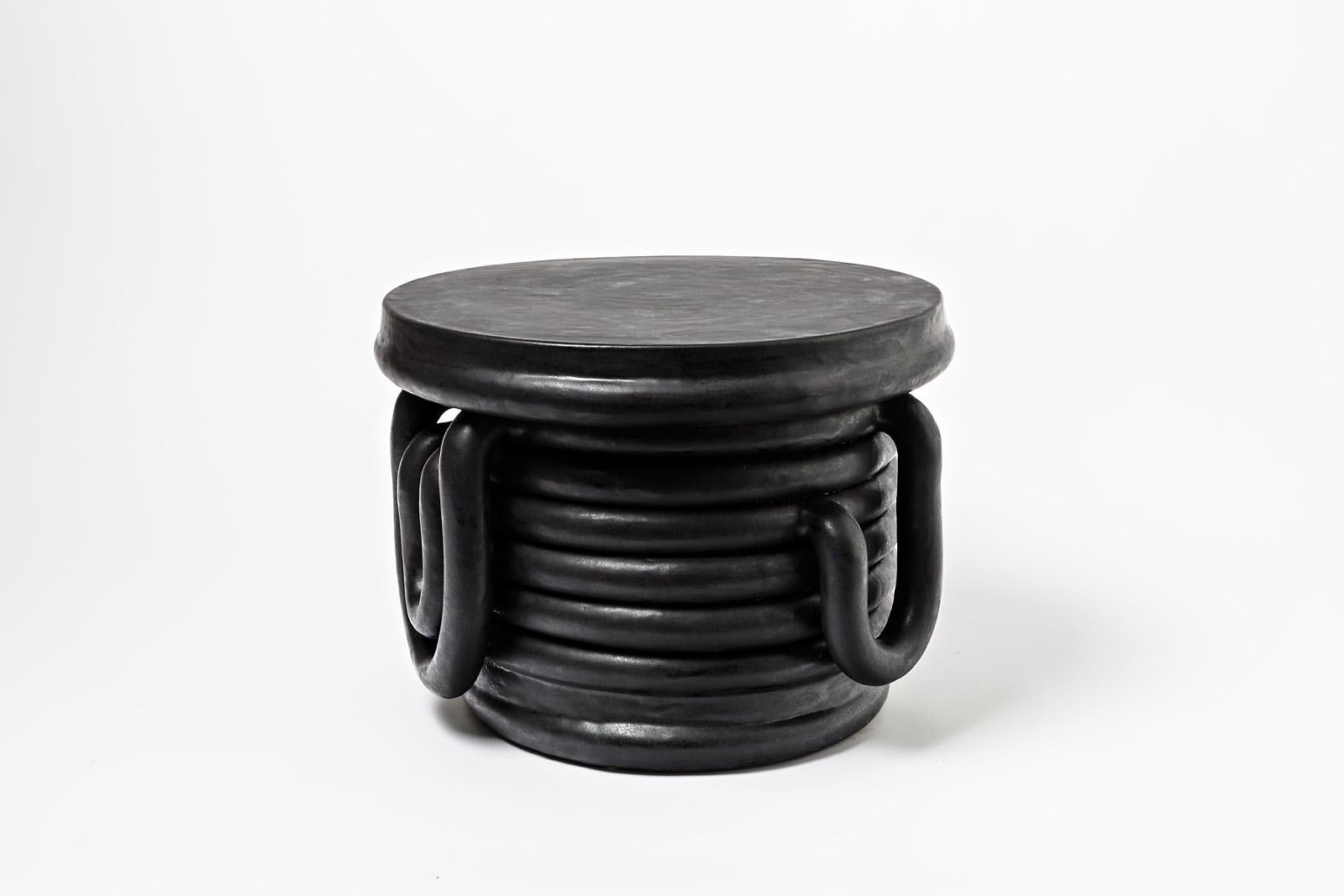 Contemporary Black Glazed Stoneware Bedside Tables by Clémentine Dupré, 2021 For Sale