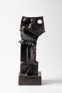 Black glazed stoneware sculpture by Michel Lanos,  Circa 1980-1990