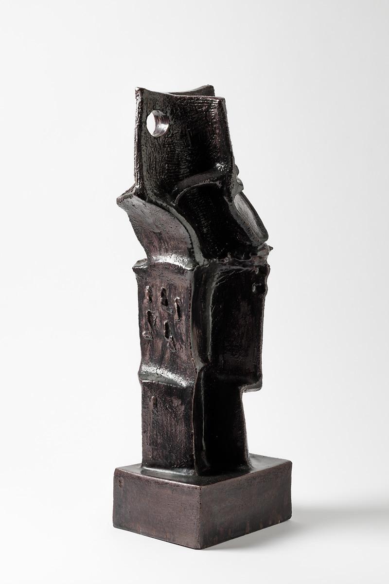 Sculpture en grès émaillé noir de Michel Lanos,  Circa 1980-1990 Excellent état - En vente à Saint-Ouen, FR