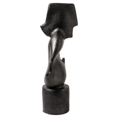 Black glazed stoneware sculpture by Michel Lanos, Circa 1980-1990