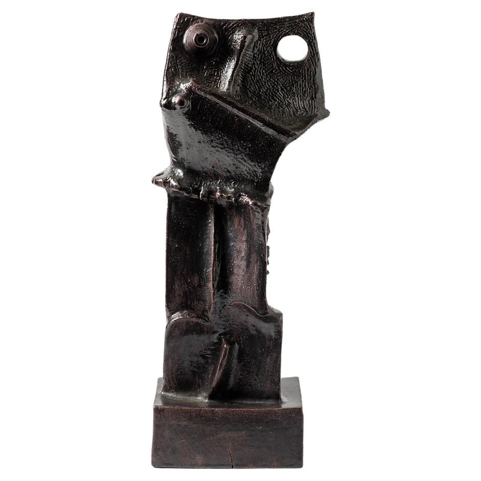 Black glazed stoneware sculpture by Michel Lanos,  Circa 1980-1990