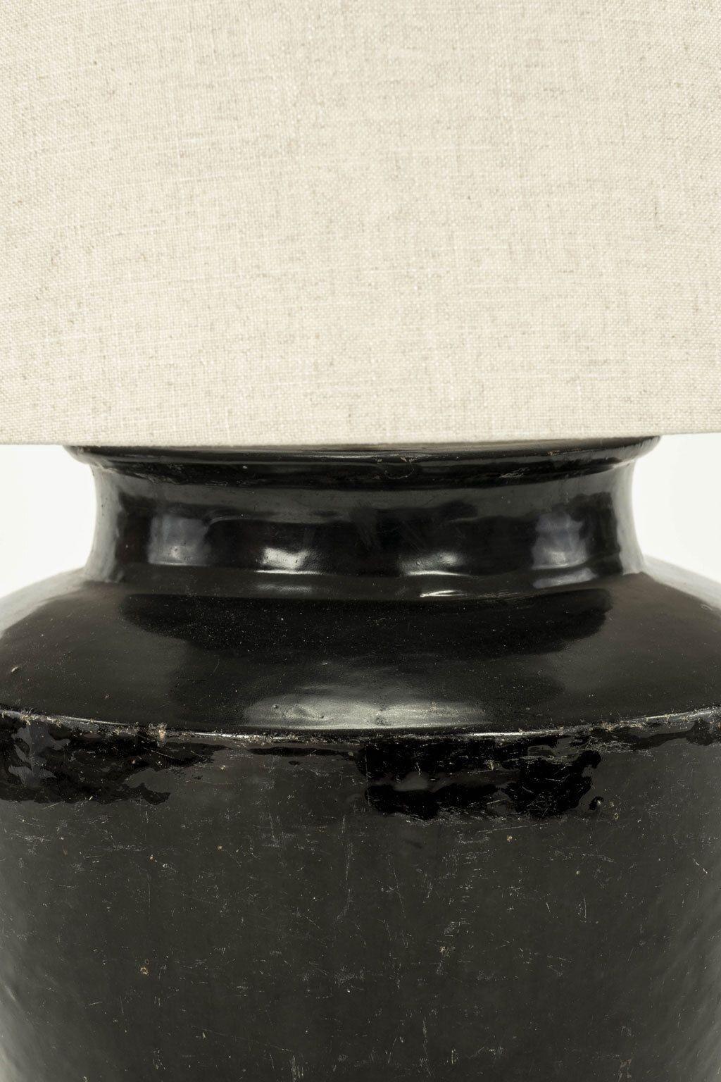 Primitive Black Glazed Terracotta Lamp
