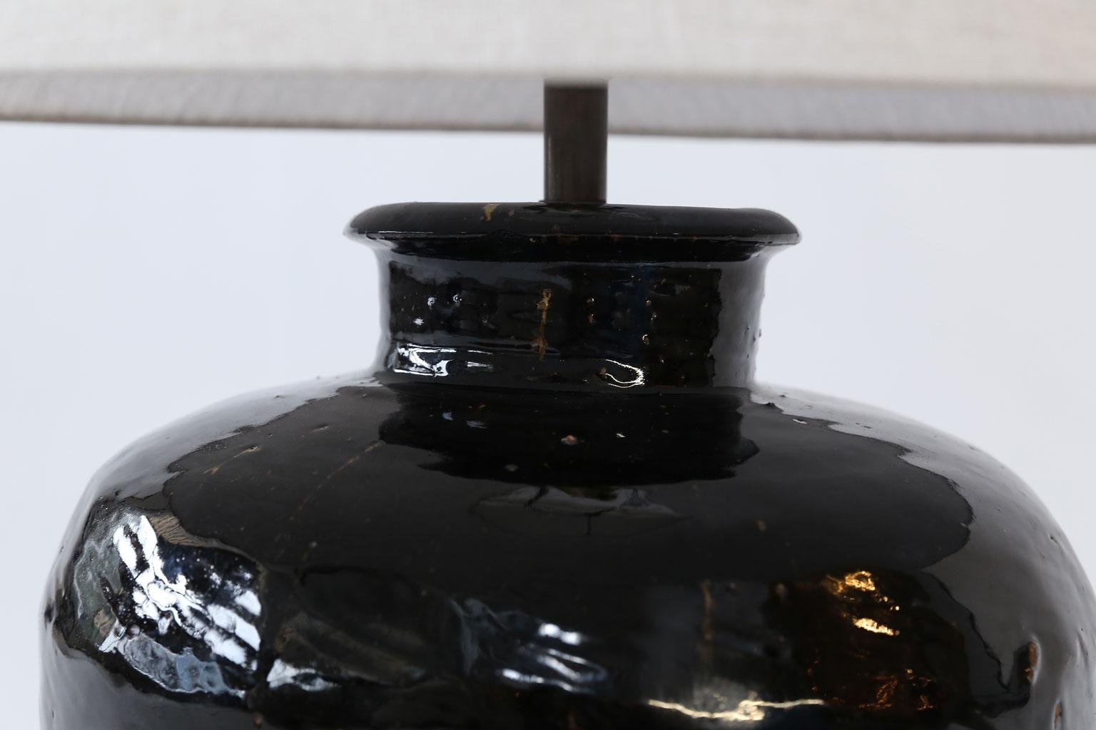 Primitive Black Glazed Terracotta Table Lamp