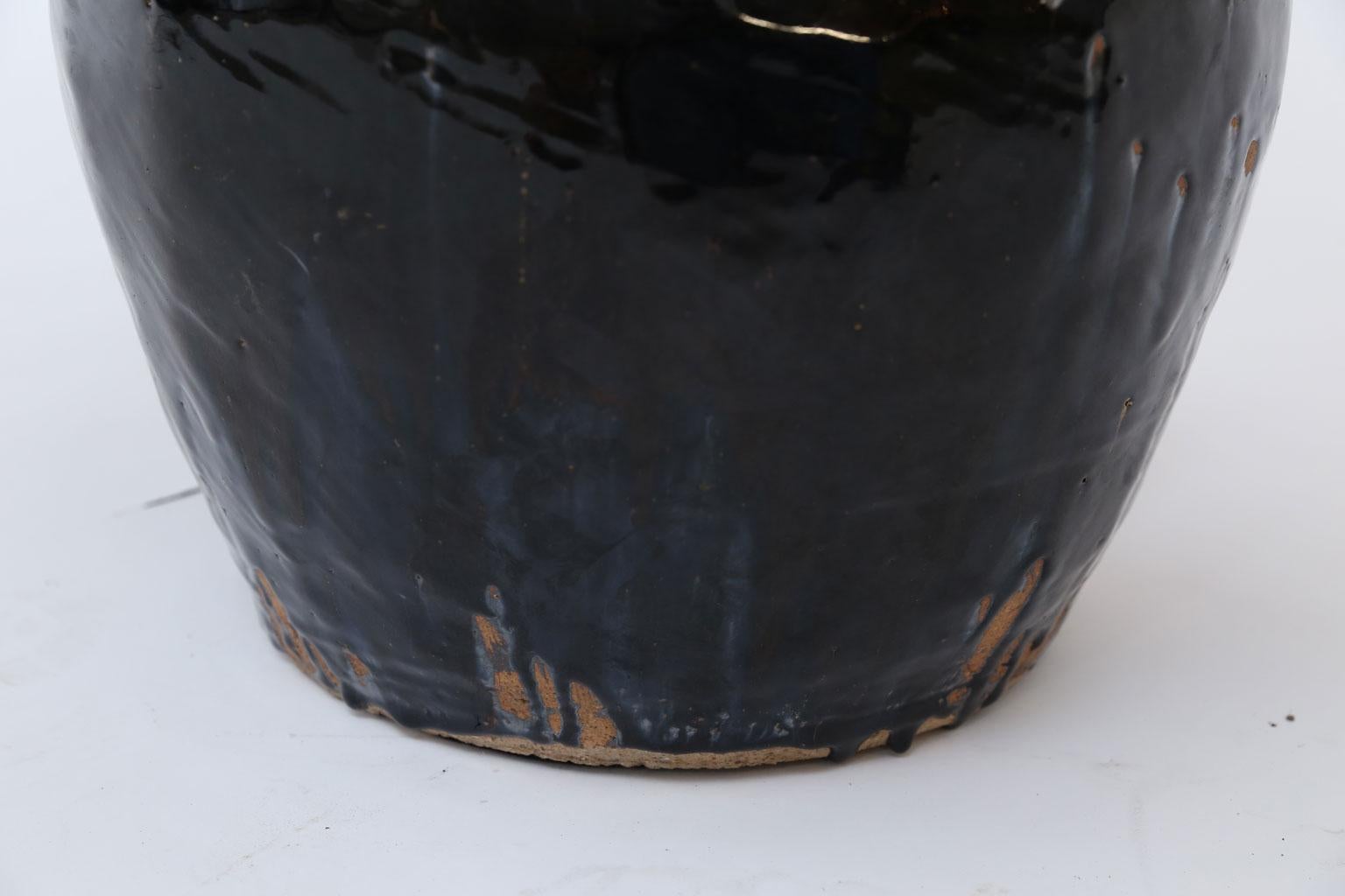 Black Glazed Terracotta Table Lamp In Good Condition In Houston, TX