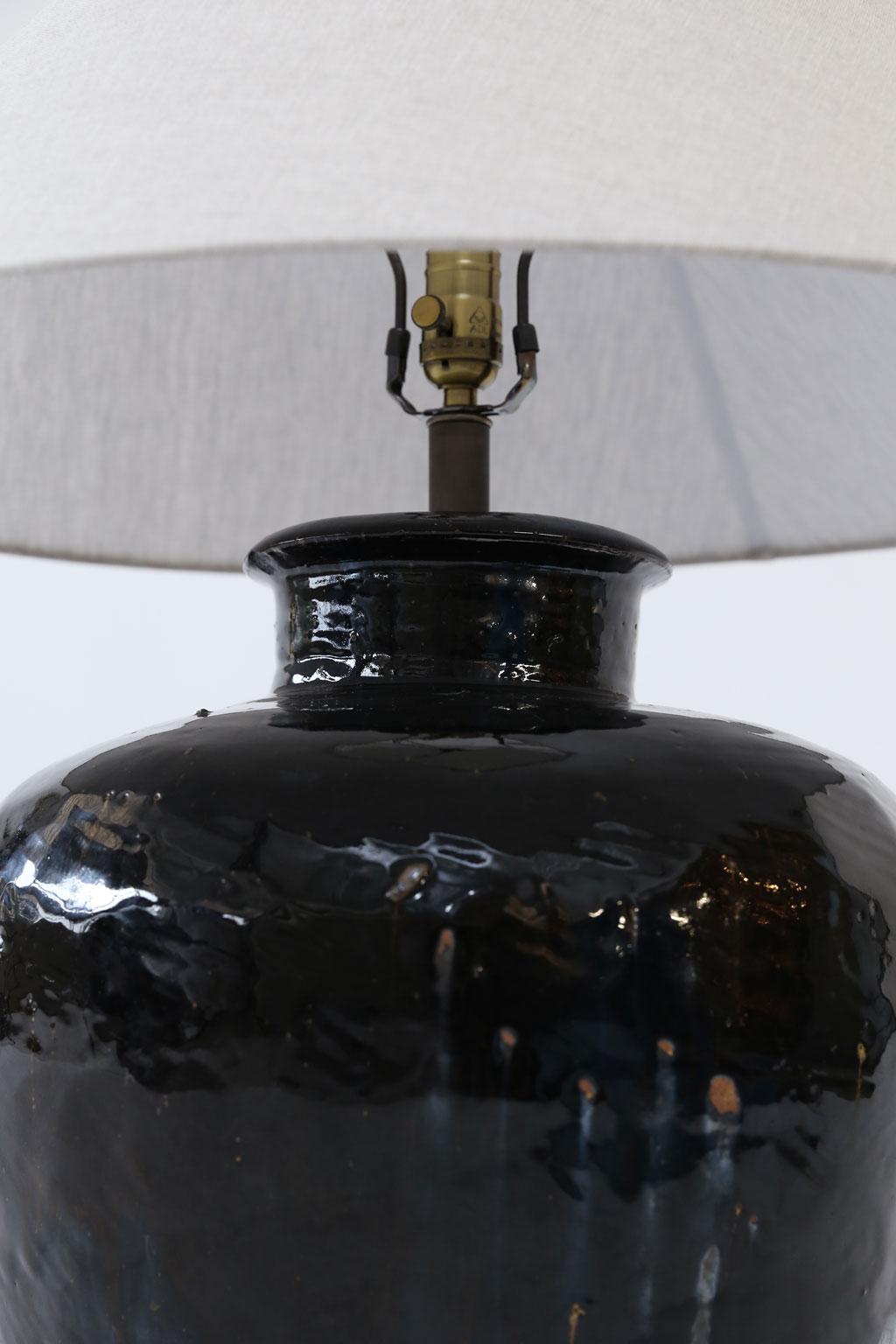 20th Century Black Glazed Terracotta Table Lamp
