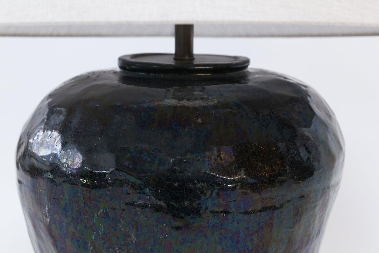 Primitive Black Glazed Terracotta Table Lamp