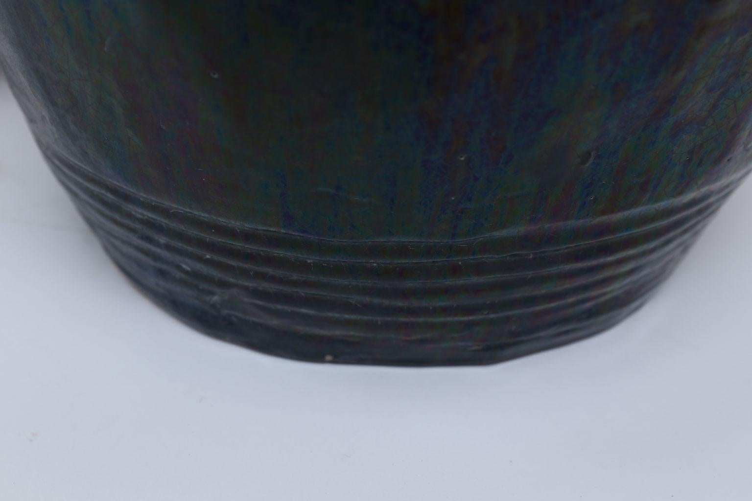 European Black Glazed Terracotta Table Lamp