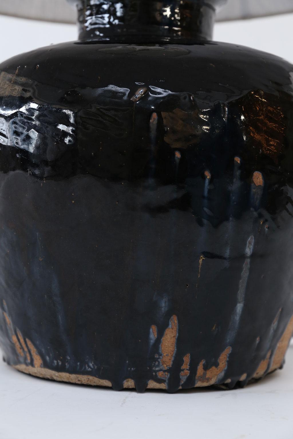 Black Glazed Terracotta Table Lamp 1