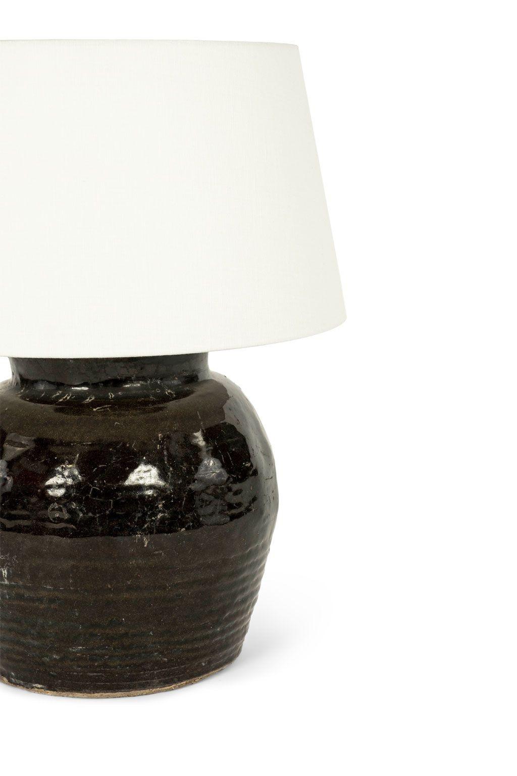 Primitive Black Glazed Vase Lamp